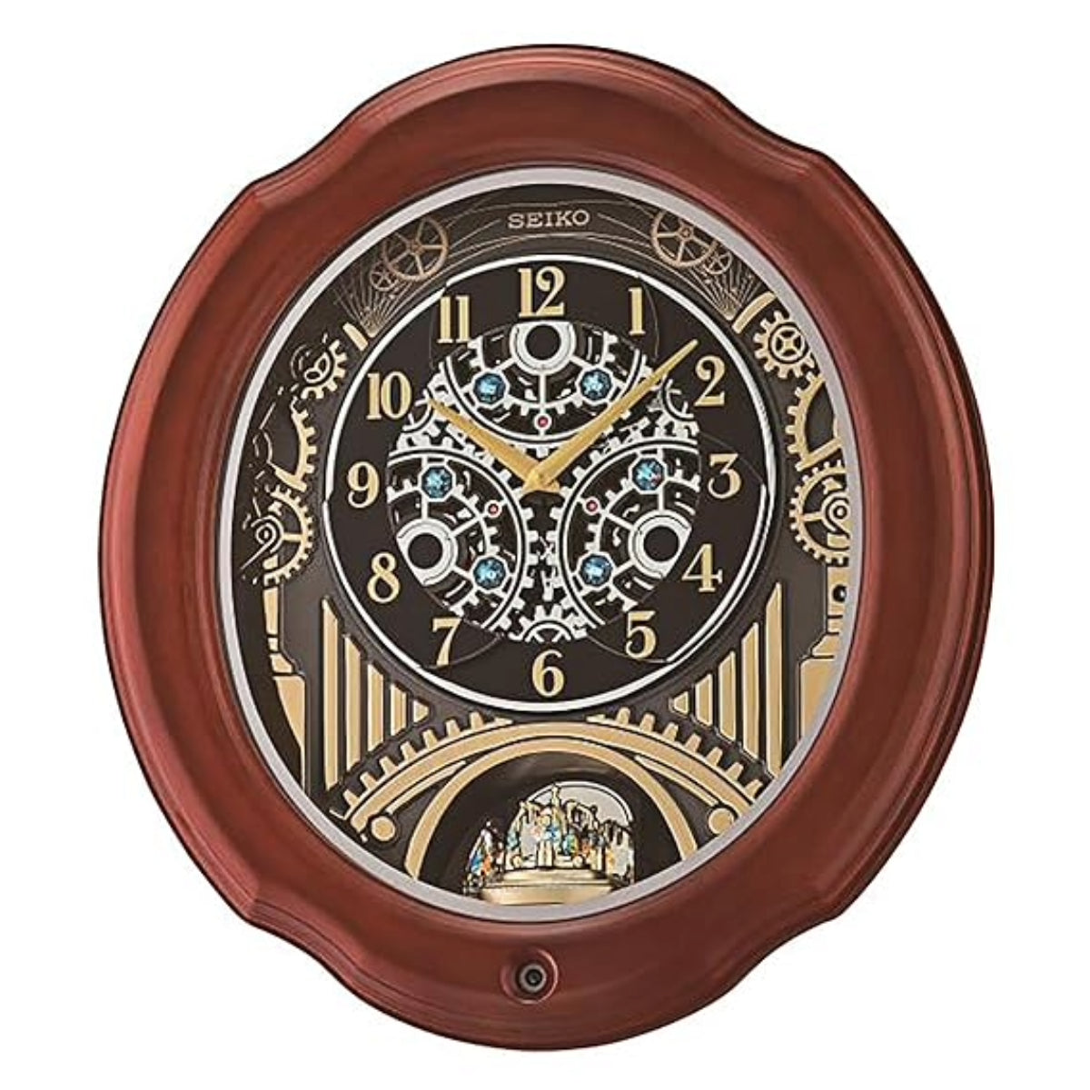 Seiko wall clock with detailed design on a white background