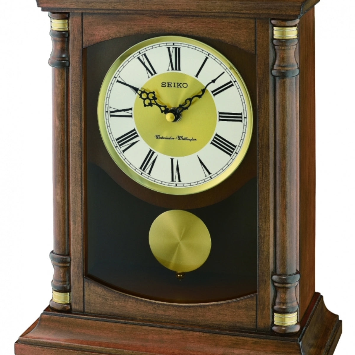 Wooden clock with Seiko brand on a white background