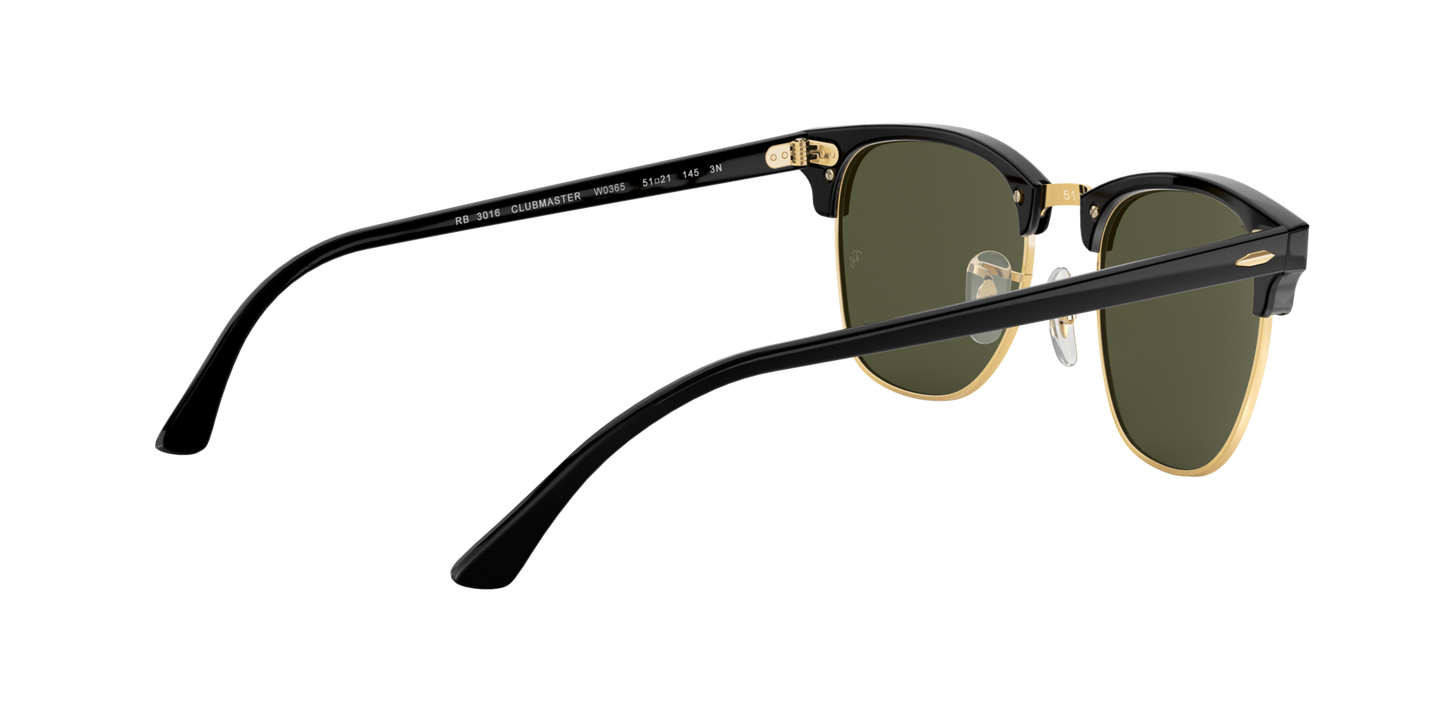 Ray-Ban Clubmaster Classic RB3016 W0365 – Black & Gold Frame, Green G-15 Lens, 51mm