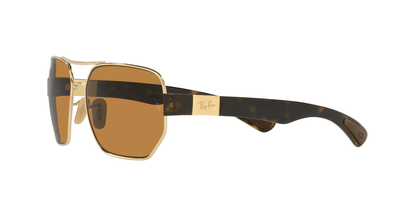 Ray-Ban RB3672 001/83 60 Unisex Irregular Polarized Sunglasses – Brown Lens & Gold Frame