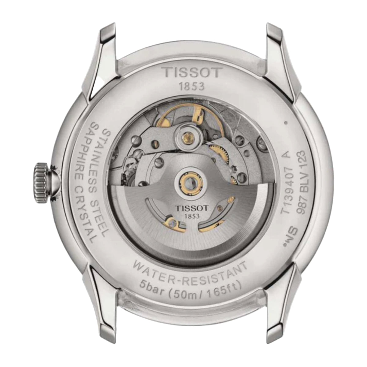 Tissot watch mechanism on a white background