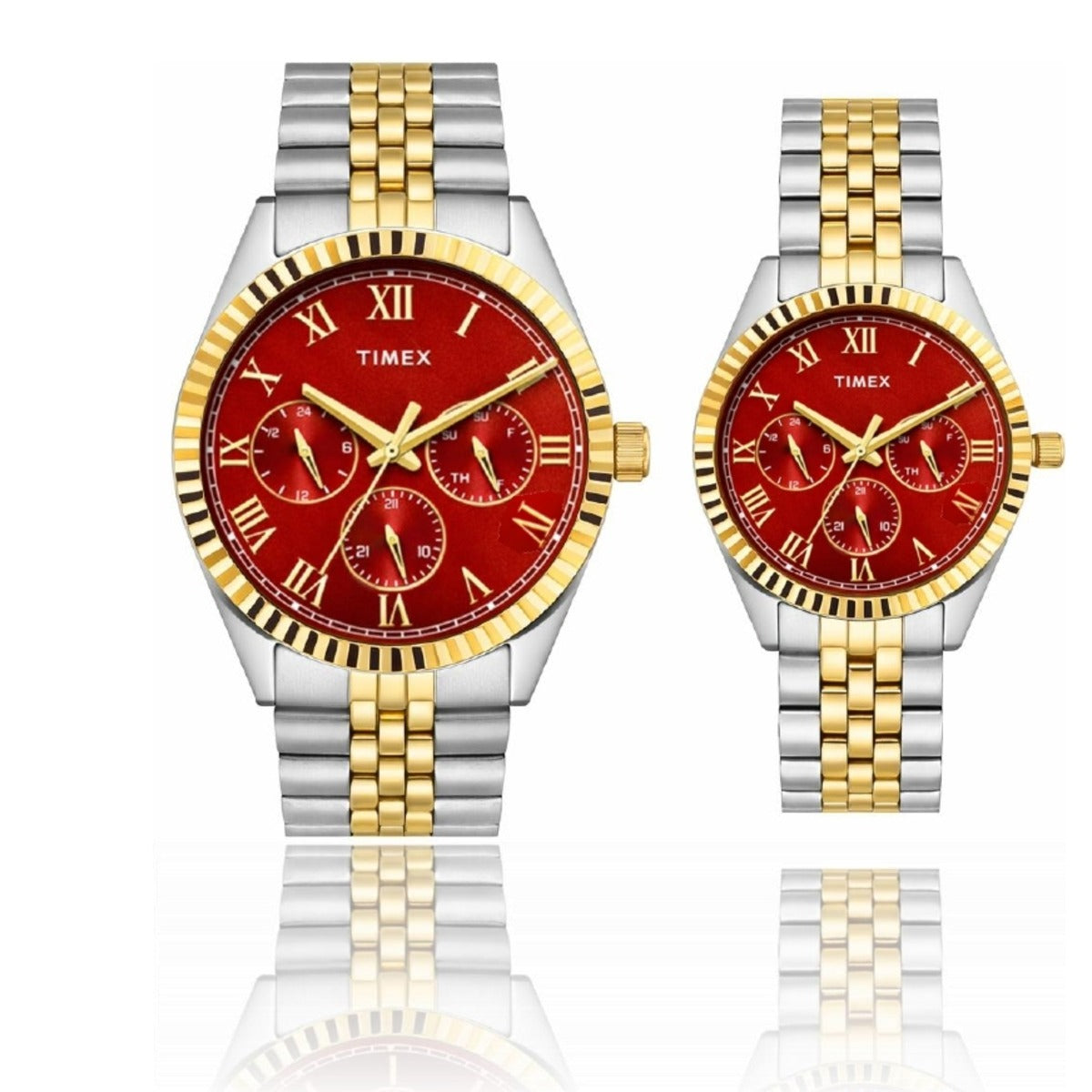 Timex Quartz Red Dial Analog Multifunction Pair Watch TW00PR365