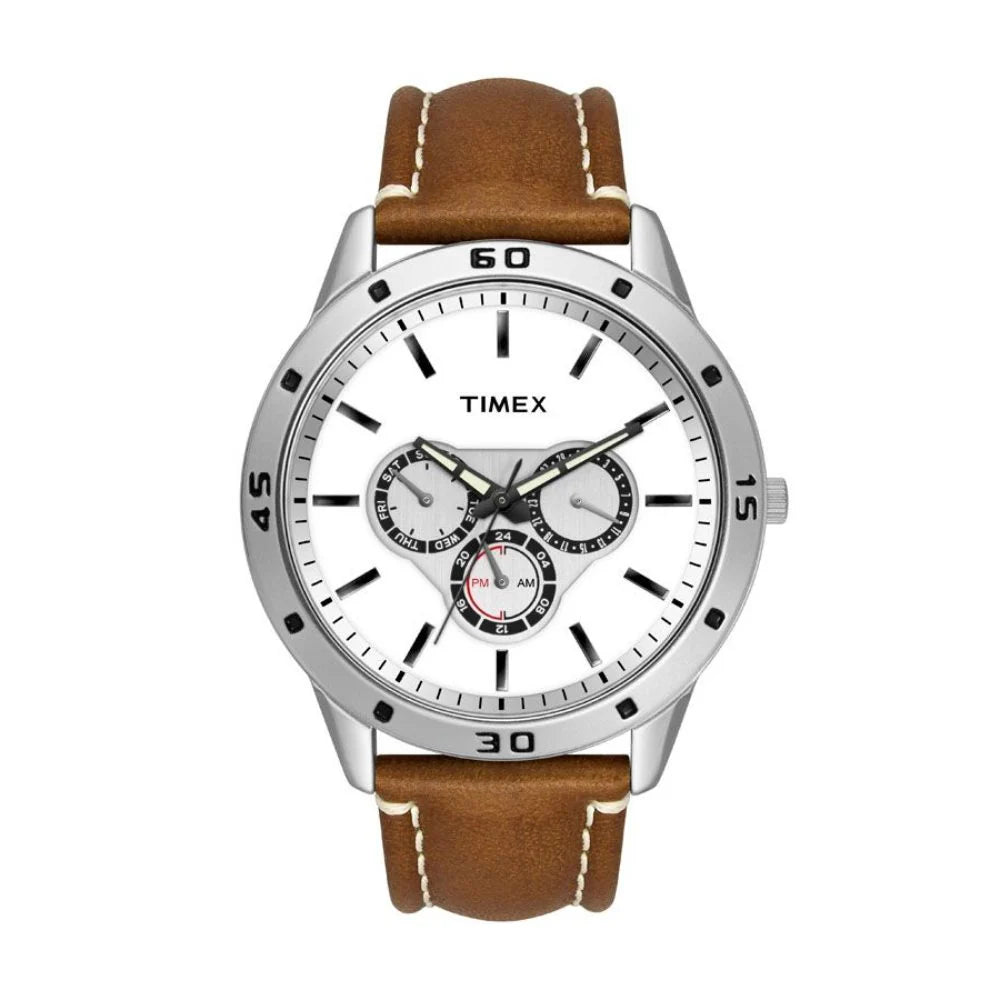 Timex Men's White Dial Analog Leather Strep Watch TW000U911