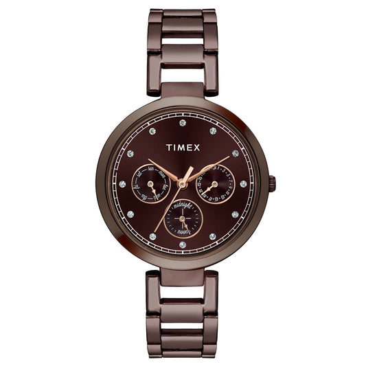 Timex Women Brown Round Dial Analog Stainless Steel Watch - TW000X267