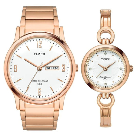 Timex White Dial Analog Stainless Steel Couple Watch - TW00PR263