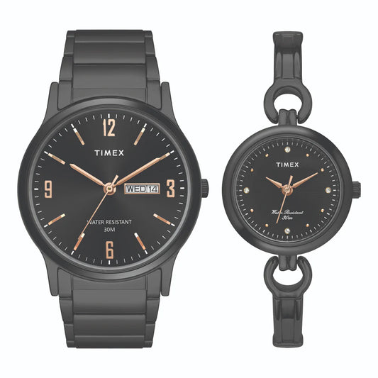 Timex Classics Pairs Black Dial Day Date/3 Hands Function Watch - TW00PR264
