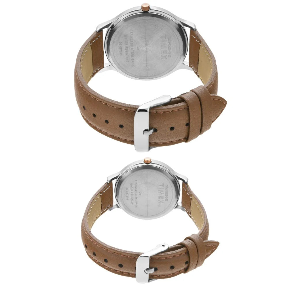 Timex Couple Grey Analog Leather Watch - TW00PR300