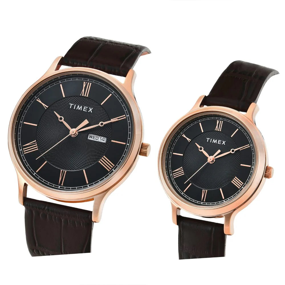 Timex Pairs Black Round Analog Brass Dial Watch - TW00PR301
