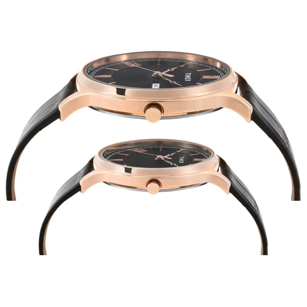Timex Pairs Black Round Analog Brass Dial Watch - TW00PR301