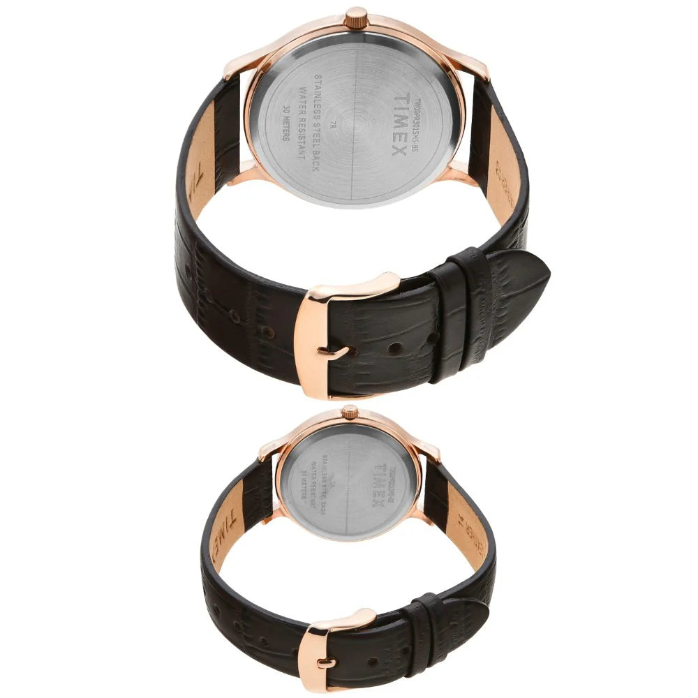 Timex Pairs Black Round Analog Brass Dial Watch - TW00PR301