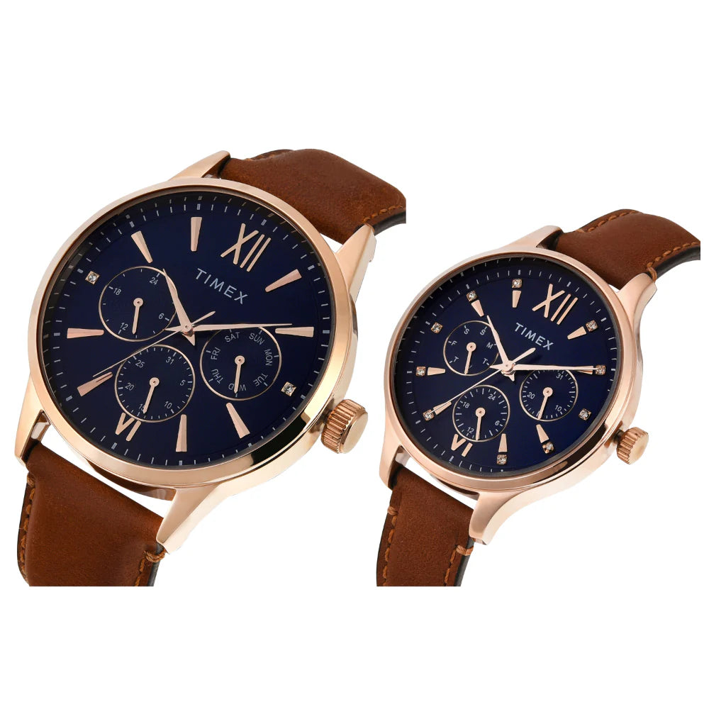 Timex Pairs Blue Round Multifunction Dial Watch - TW00PR302