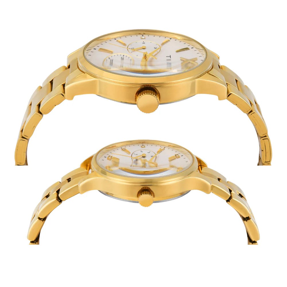 Timex Silver Round Multifunction Dial Analog Couple Watch - TW00PR303