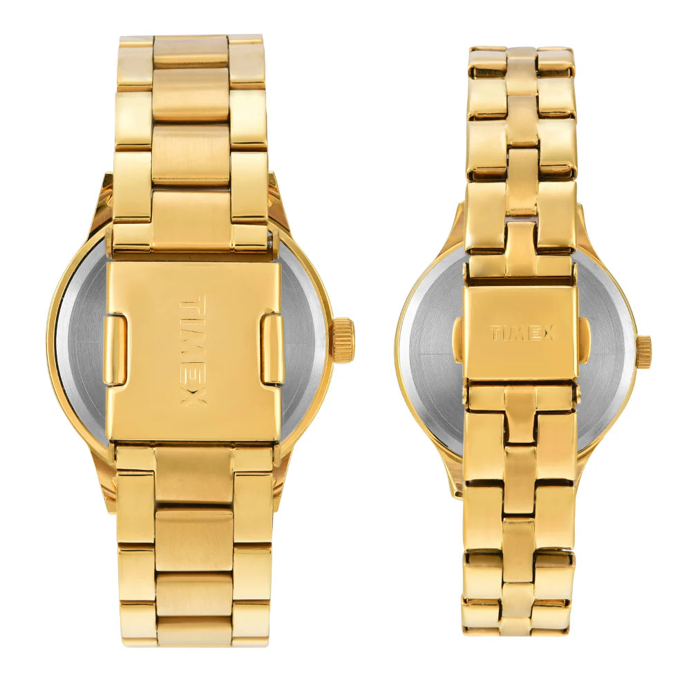 Timex Silver Round Multifunction Dial Analog Couple Watch - TW00PR303