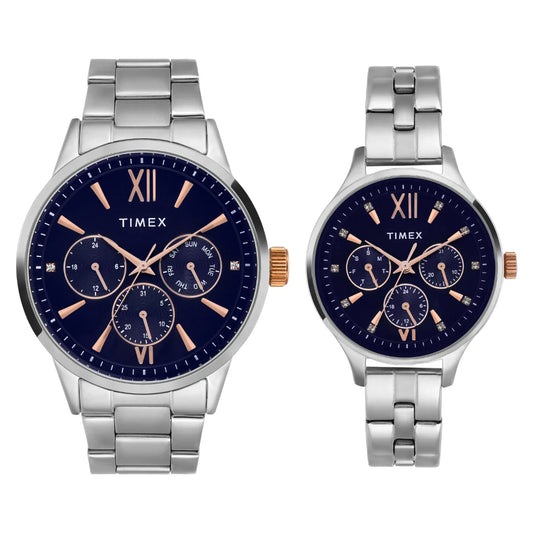 Timex Pairs Blue Round Multifunction Dial Couple Watches - TW00PR305