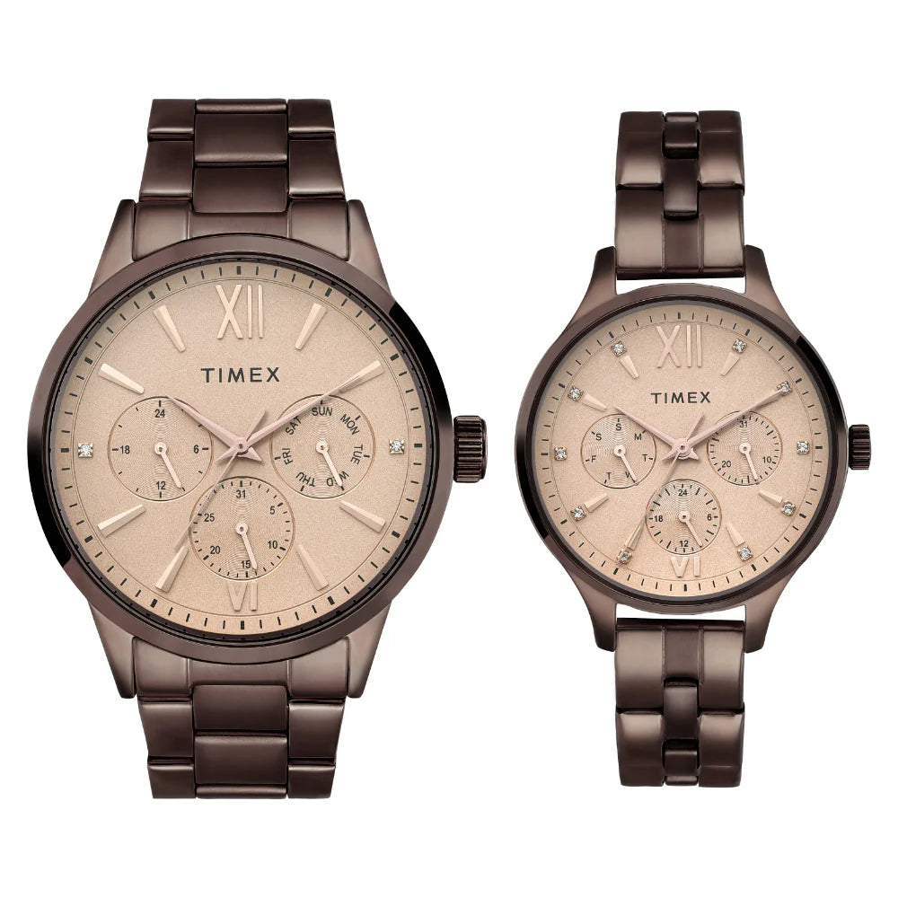 Timex Pairs Rose Gold Round Multifunction Dial Watch - TW00PR306