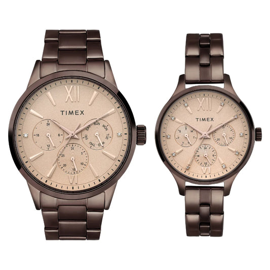 Timex Pairs Rose Gold Round Multifunction Dial Watch - TW00PR306