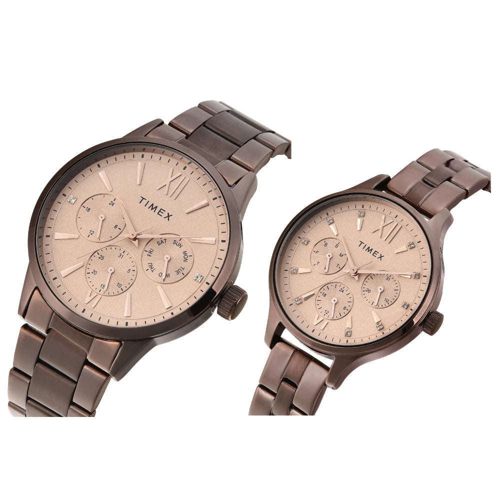 Timex Pairs Rose Gold Round Multifunction Dial Watch - TW00PR306