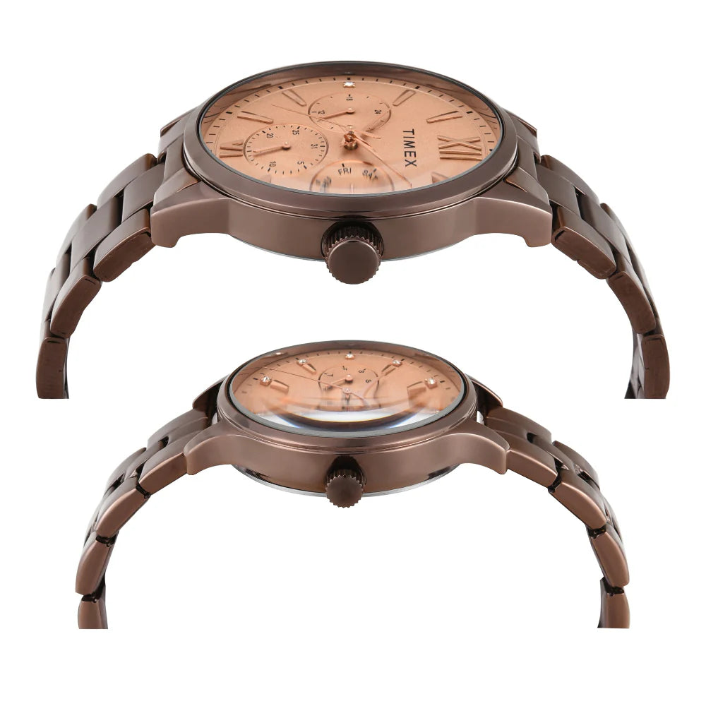 Timex Pairs Rose Gold Round Multifunction Dial Watch - TW00PR306