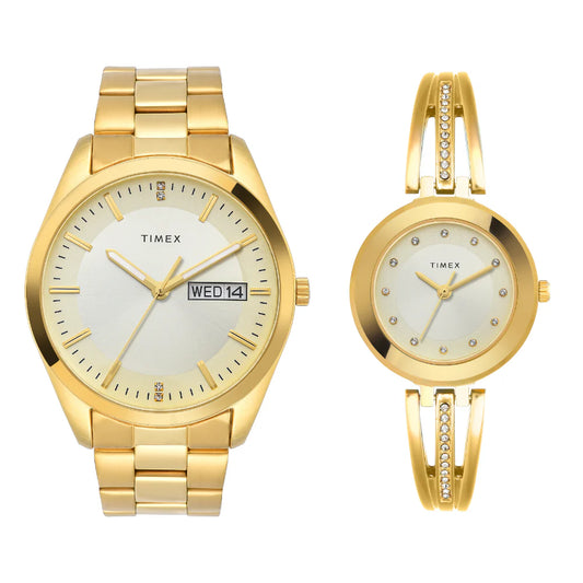 Timex Pairs Beige Round Analog Dial Couple Watch - TW00PR307