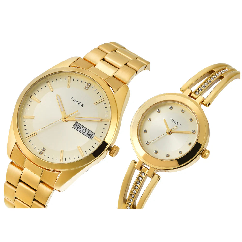 Timex Pairs Beige Round Analog Dial Couple Watch - TW00PR307