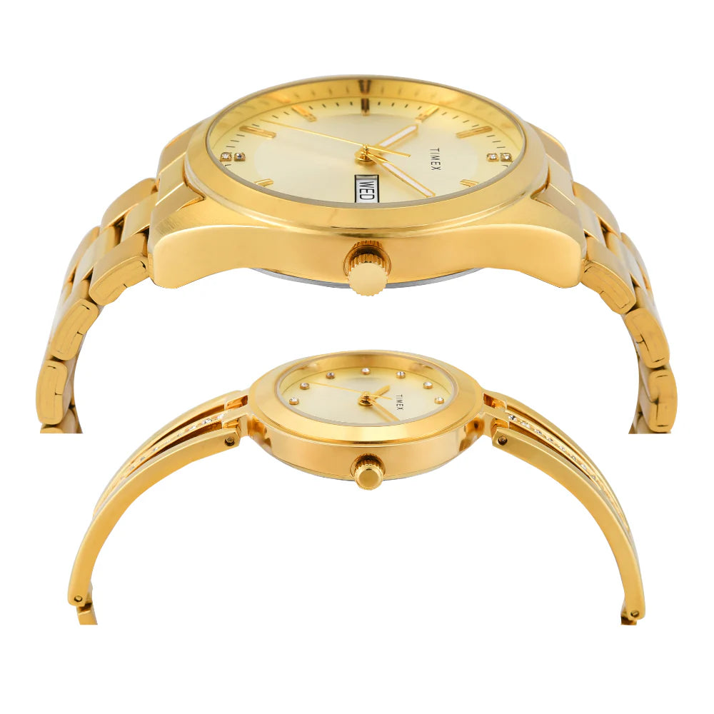 Timex Pairs Beige Round Analog Dial Couple Watch - TW00PR307