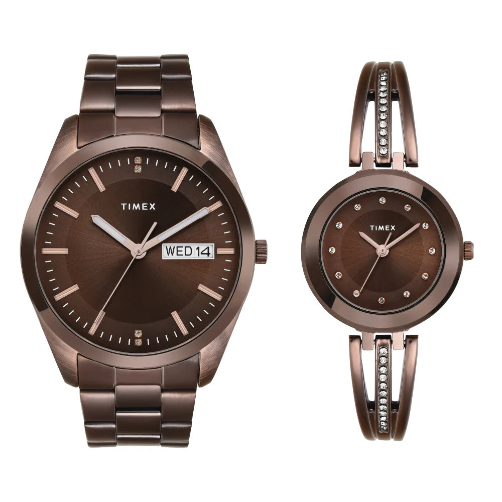 Timex Pairs Brown Round Analog Dial Watch - TW00PR311