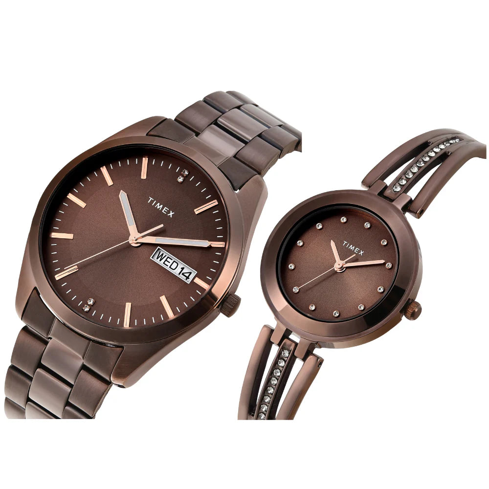 Timex Pairs Brown Round Analog Dial Watch - TW00PR311