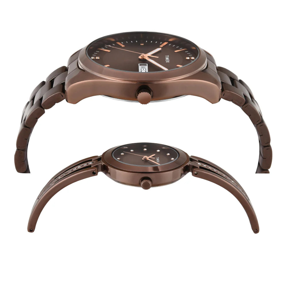Timex Pairs Brown Round Analog Dial Watch - TW00PR311