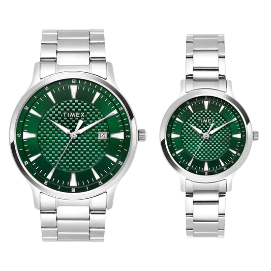 Timex Pair Green Round Dial Analog Watch - TW00PR321