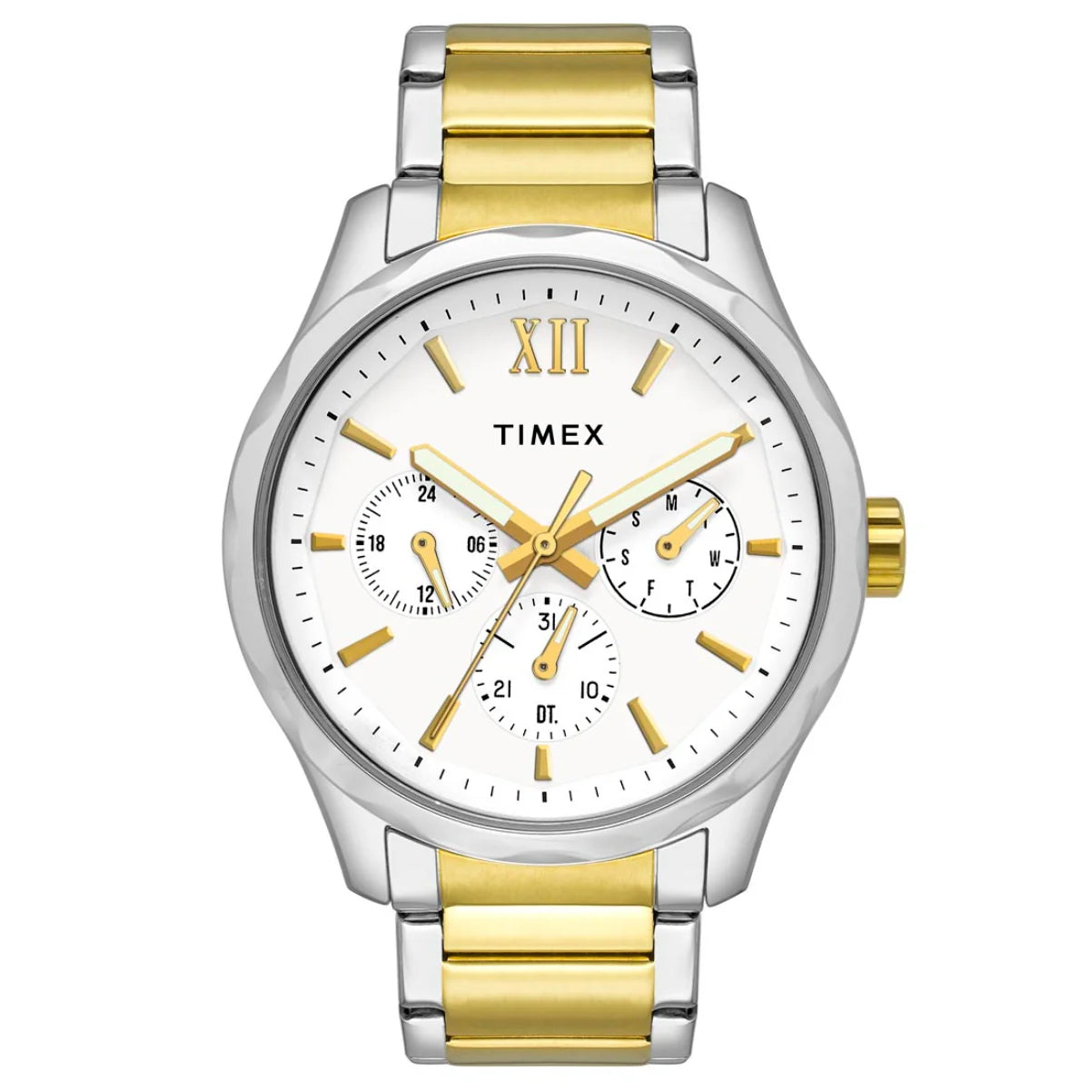 Timex Men Multifunction White Round Brass Dial Watch- TW0TG7616