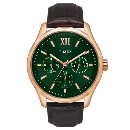Timex Leather Analog Green Round Dial Men Watch - TW0TG7634