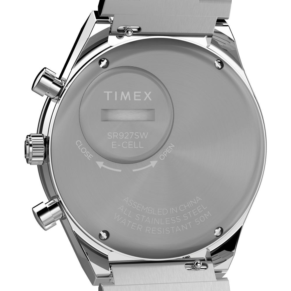Q Timex Panda White Chronograph Stainless Steel Bracelet Men's Watch - TW2W53300UJ