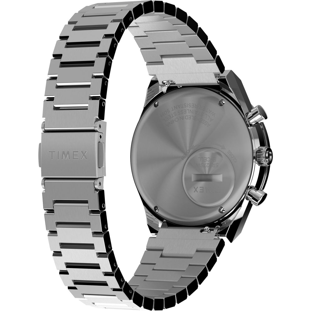 Q Timex Panda White Chronograph Stainless Steel Bracelet Men's Watch - TW2W53300UJ