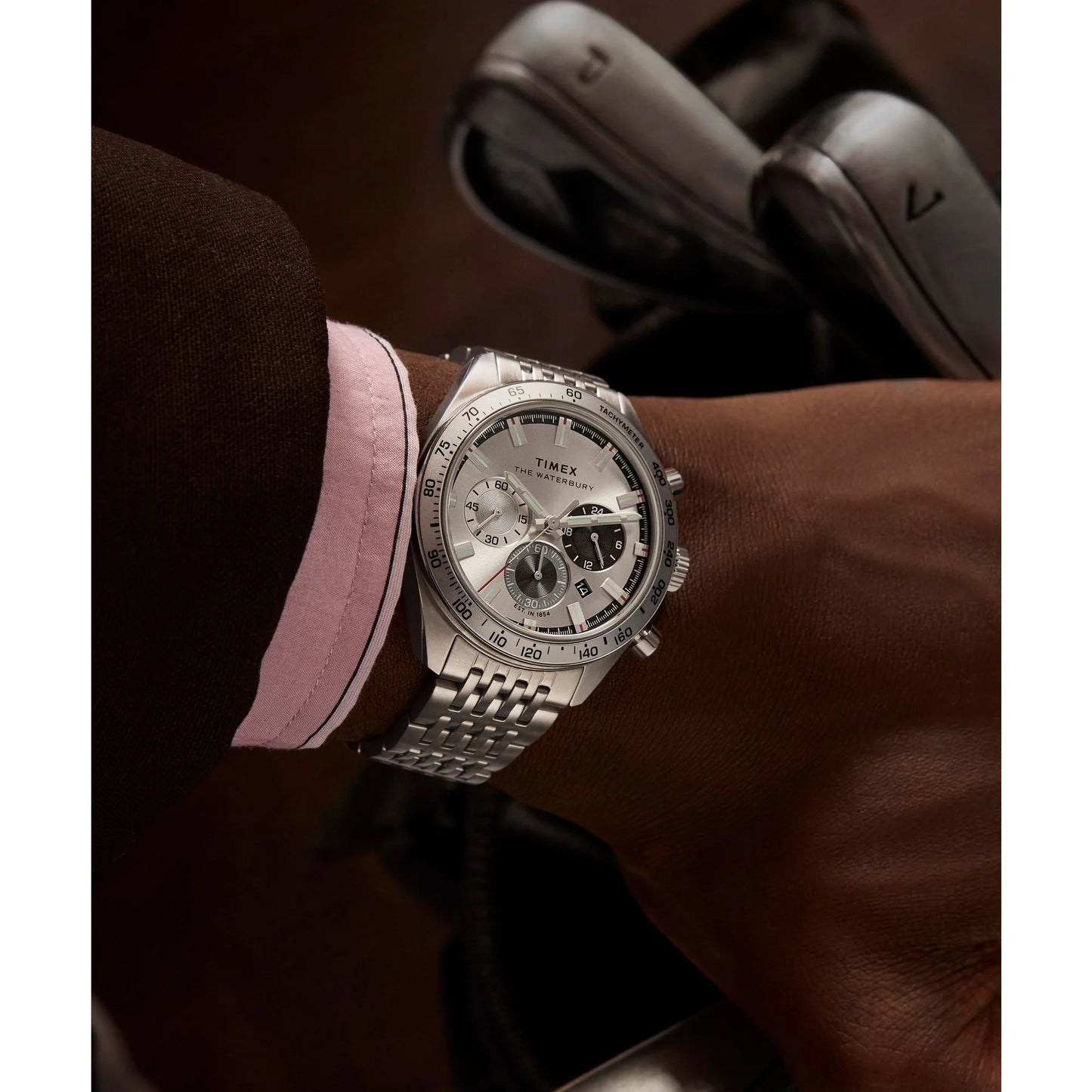 Timex Waterbury Silver-Tone Chrono Round Dial Analog Men's Watch - TW2Y18700UJ