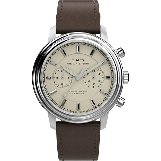 Timex Waterbury Chrono Beige Round Dial Analog Men's Watch - TW2Y23500UJ