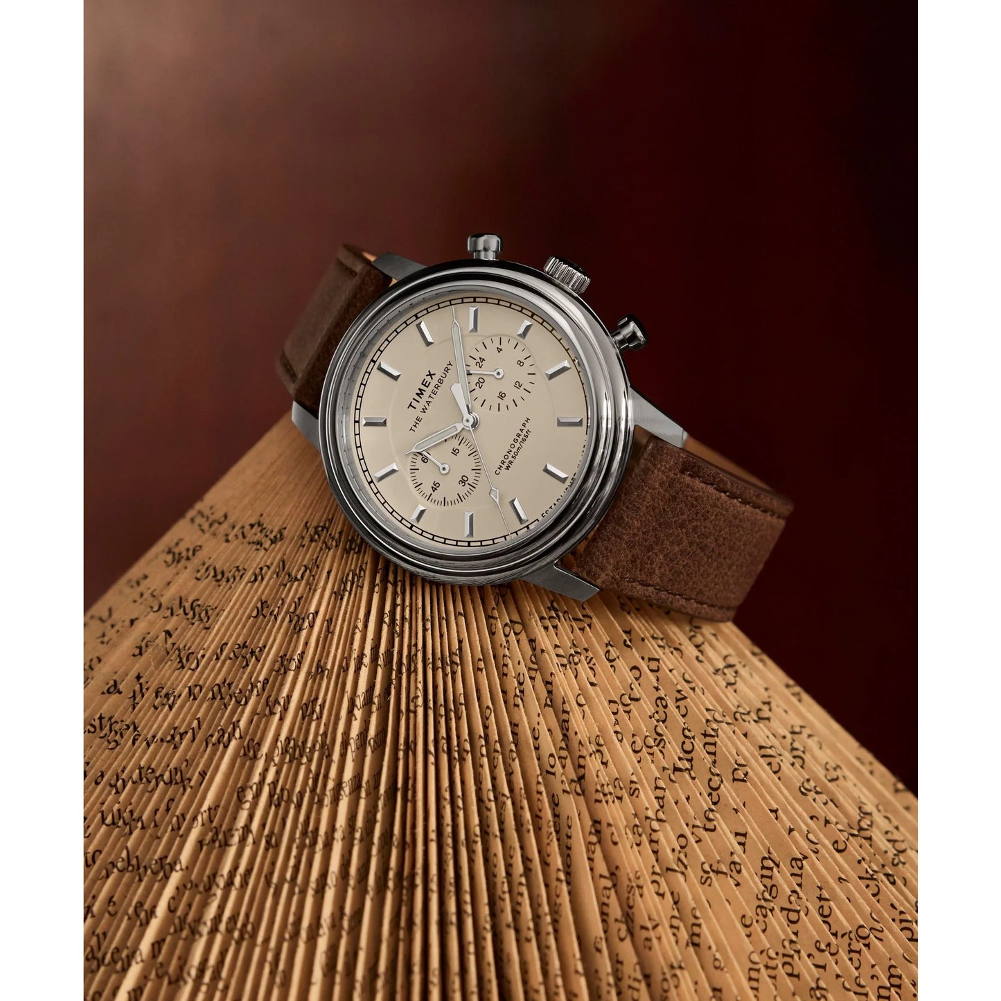 Timex Waterbury Chrono Beige Round Dial Analog Men's Watch - TW2Y23500UJ