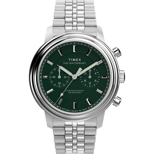 Timex Waterbury Chrono Green Round Dial Analog Men's Watch - TW2Y23600UJ