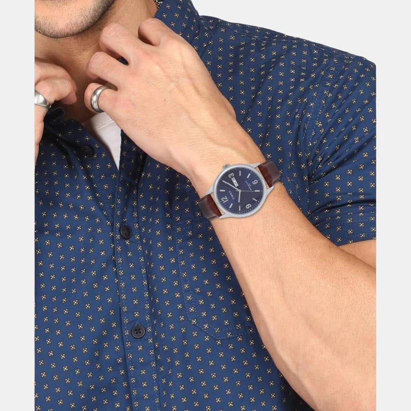 Timex Blue Dial Analog Leather Men's Watch - TWEG18400