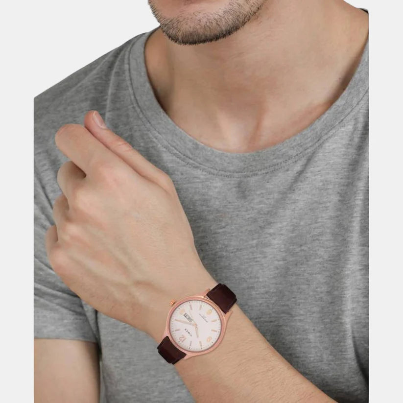 Timex Silver Dial Analog Leather Men's Watch - TWEG18402