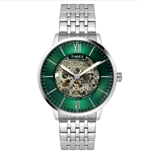 Timex Men E Class Automatic Green Dial Analog Stainless Steel Watch TWEG23502