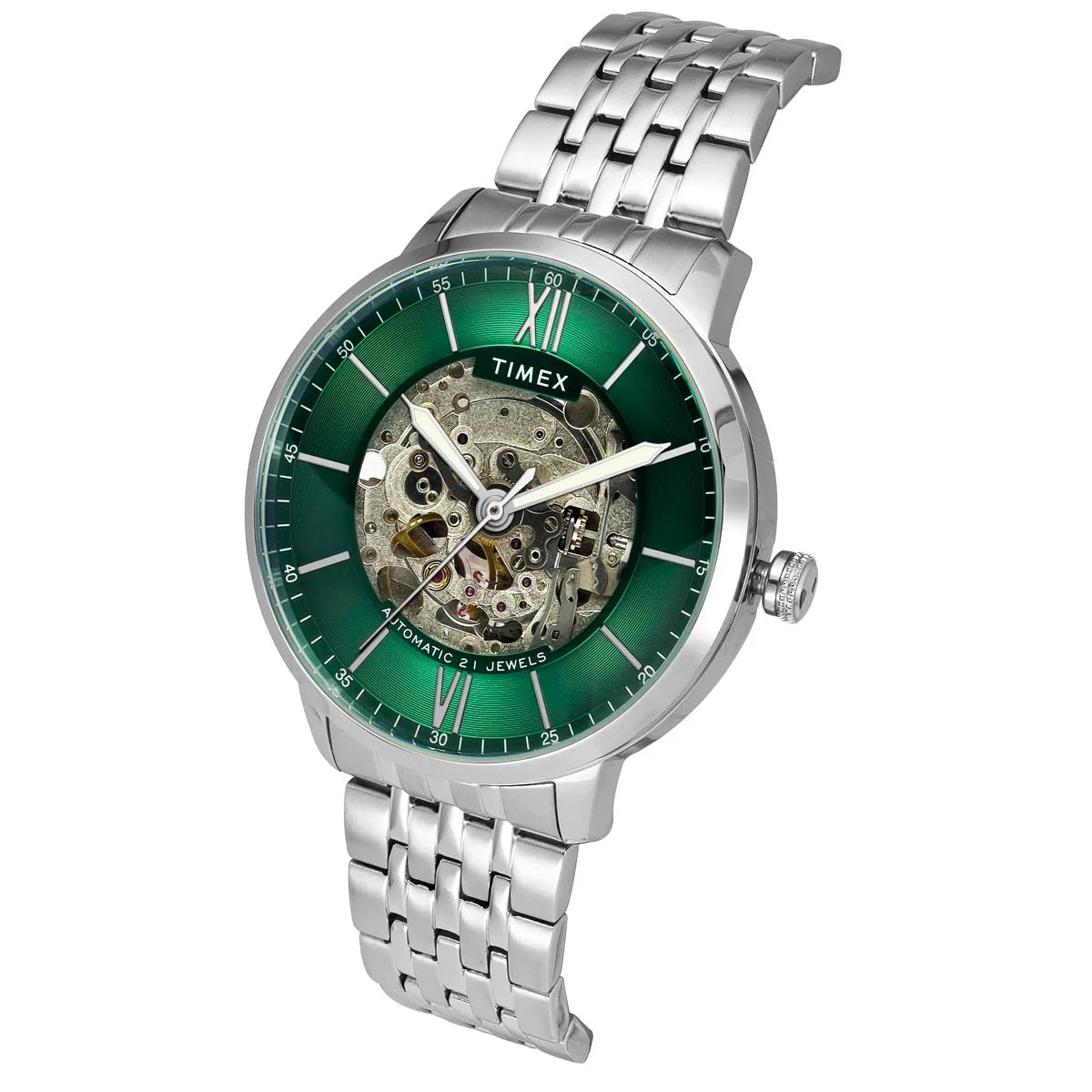Timex Men E Class Automatic Green Dial Analog Stainless Steel Watch TWEG23502