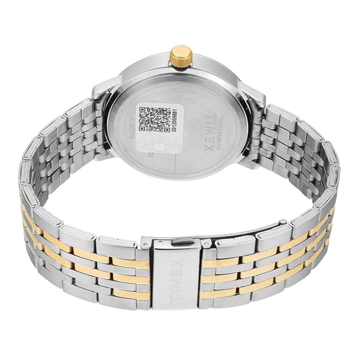 Two-tone silver and gold watch with a visible brand logo on a white background