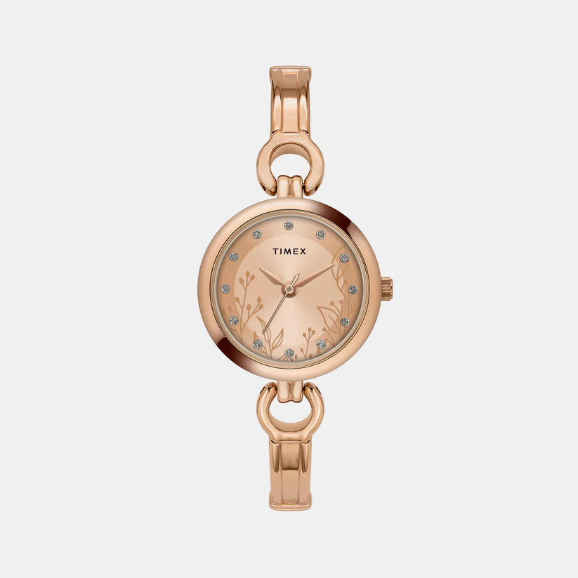 Timex Women Rose Gold Round Analog Brass Dial Watch TWEL11436