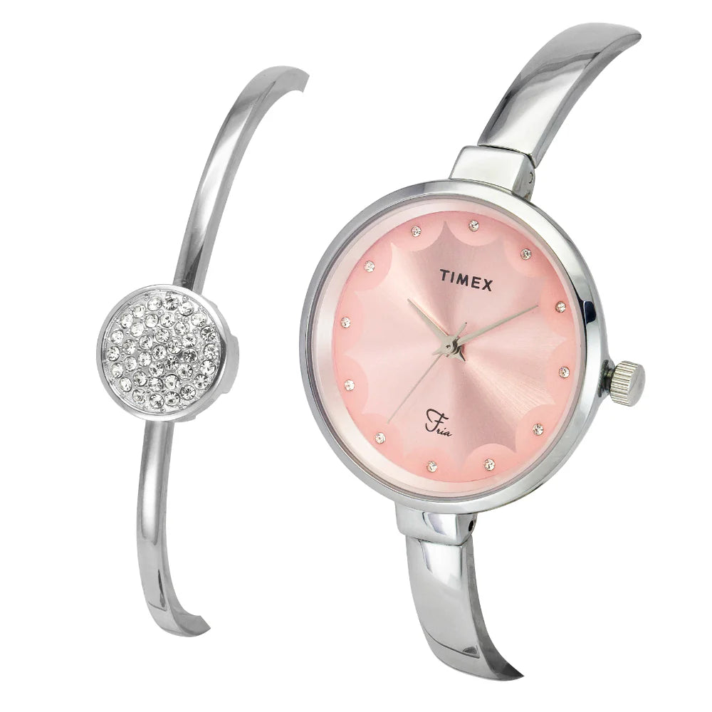 Timex Fria Women Pink Round Watch with Bracelet- TWEL18500