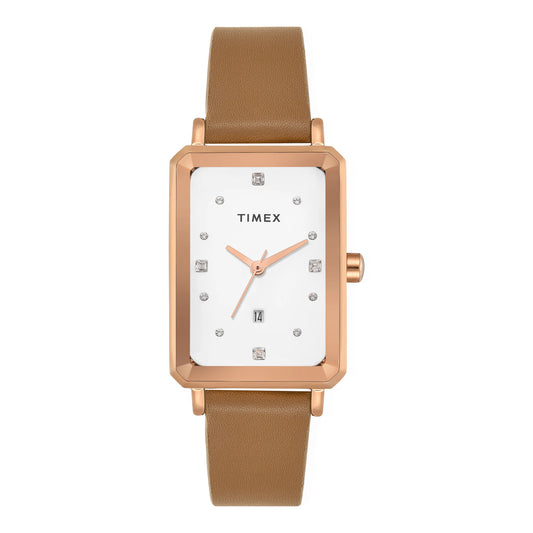 Timex Women White Rectangle Dial Analog Watch - TWEL20800