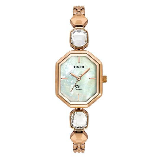 Timex Fria Women Mother of Pearl White Octagonal Dial Analog Watch - TWEL21101