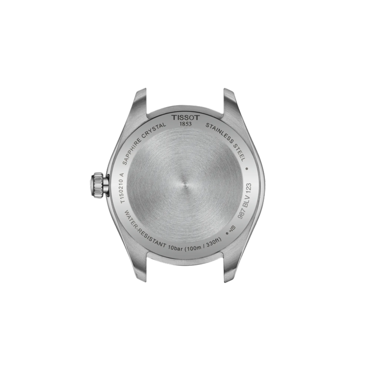 Back view of a Tissot watch case on a white background