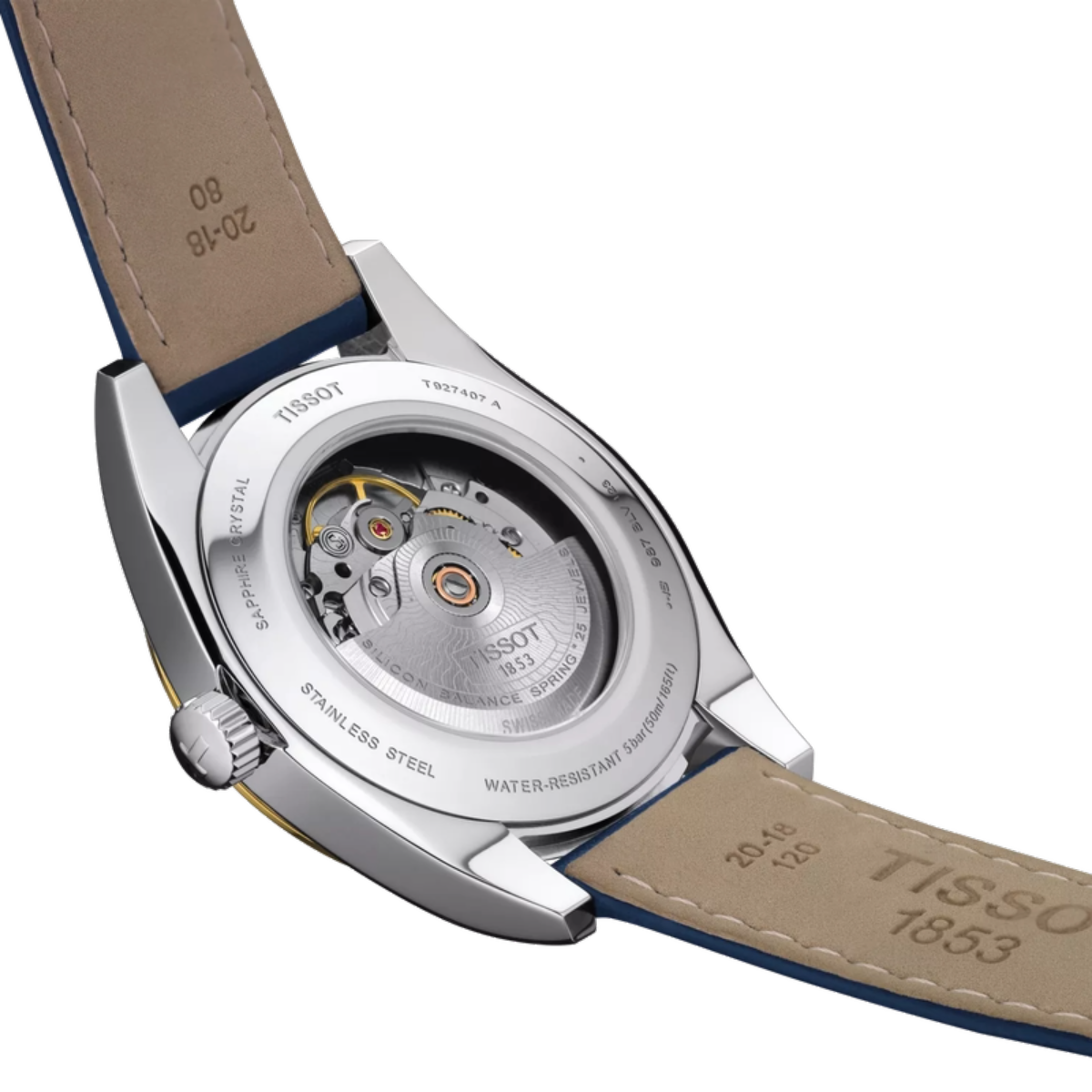 Close-up of a Tissot watch with visible brand name and model details.