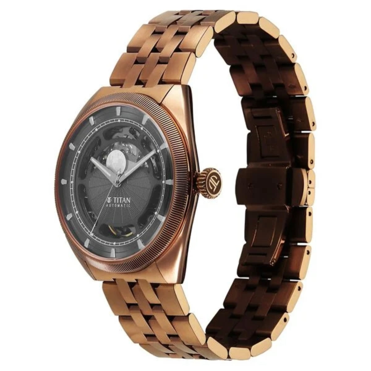 Titan Stellar Cupola Automatic Analog with Sun Moon Phase Men Watch 10011QM01