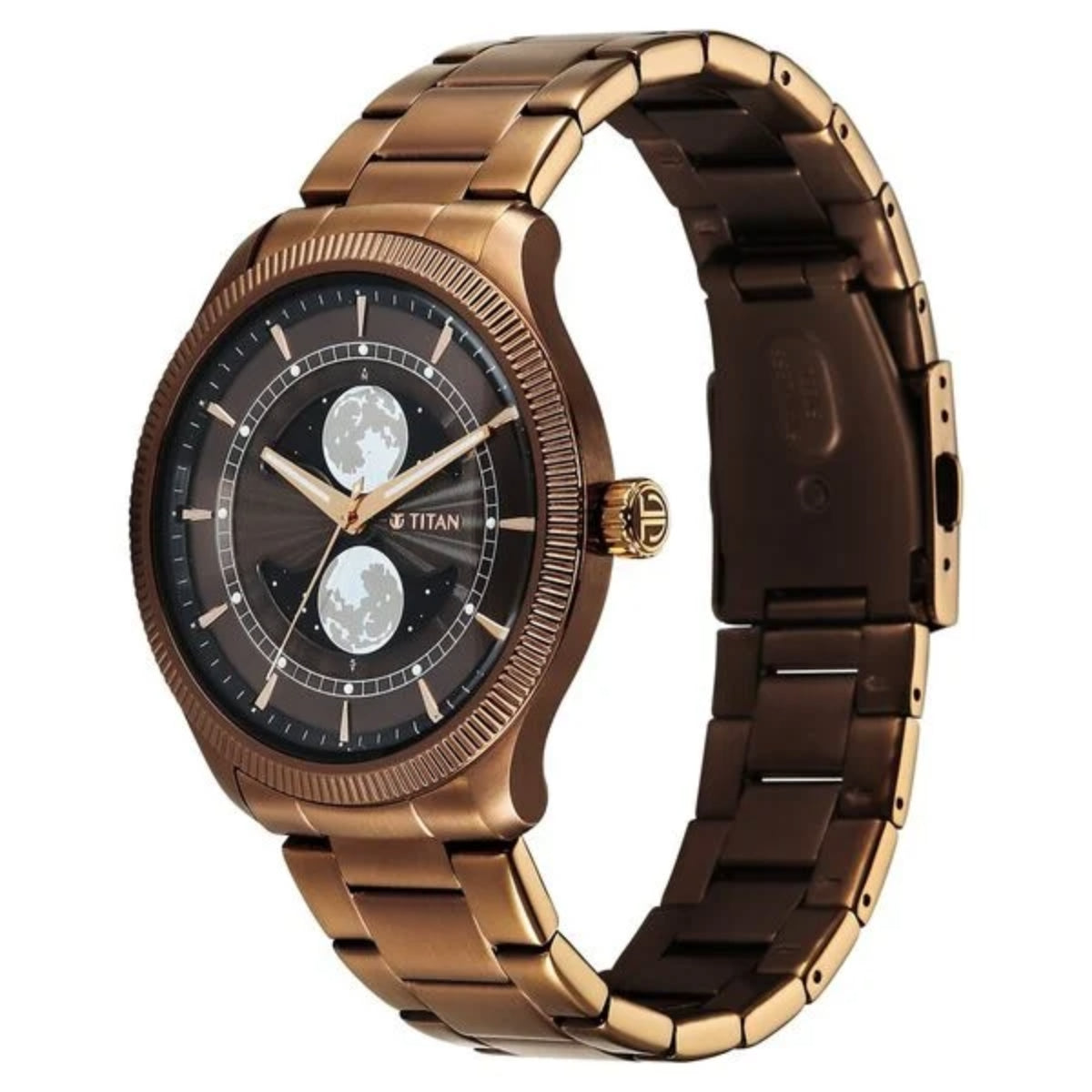 Titan Stellar Analog with Dual Moon Phase and Brown Dial Men Watch 10050QM01